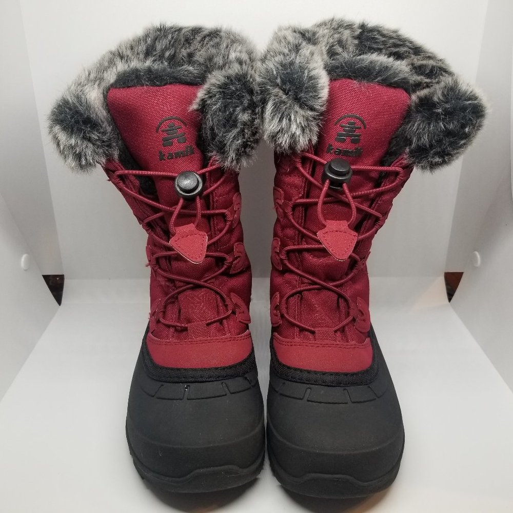Kamik Momentum3 Burgundy Pull-On Rounded Toe Waterproof Fur Trim Snow Boot, Sz 5